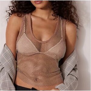 Free People Brown Mesh Tank Top